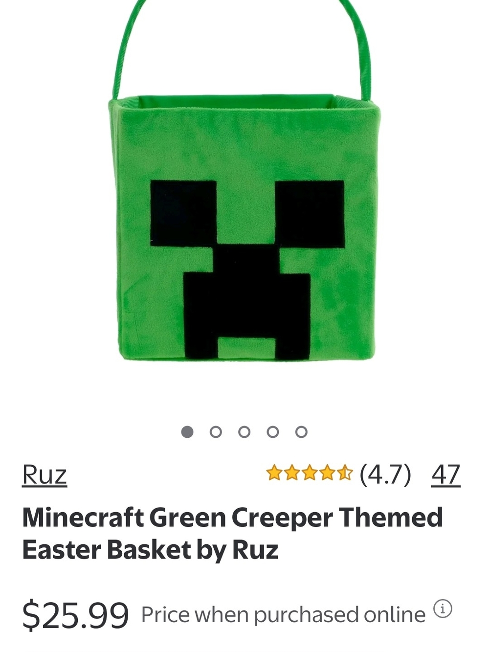 Green Creeper Plush Treat Basket